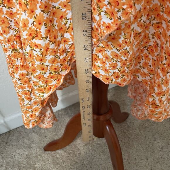 Simplee Boho Dixie Floral Wrap Skirt Ruffle Women Large Orange Flirty 90s Y2k - Picture 6 of 8